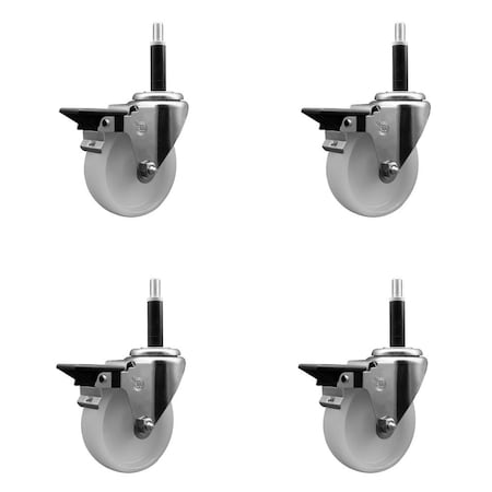 Service Caster 4'' Nylon Swivel 3/4'' Expanding Stem Caster Set with Brake, 4PK SCC-EX20S414-NYS-PLB-34-4